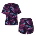thumbnail image 5 of Naloa Purple Butterfly Women's Short-Sleeved Pajama Set, Loungewear, Summer pajamas, Breathable Cozy - Small, 5 of 9