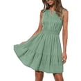 thumbnail image 4 of Miluxas Women's Fashion Smoked Elastic Waist Ruffle Mini Dress Solid V-Neck Sleeveless Pleated Tank Dresses Summer Elegant Beach Vacation Outfits Green, 4 of 9