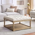 thumbnail image 3 of HUIMO Large Square Ottoman Coffee Table for Living Room, Upholstered Button Tufted Linen Footrest Storage Ottoman with Solid Wood Shelf, Footrest Stool (Beige), 3 of 9