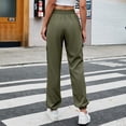 thumbnail image 4 of Pantalones casuales de mujer Pantalones elásticos de cintura media con cordón y puños ceñidos con 4 bolsillos OD Green L, 4 of 6