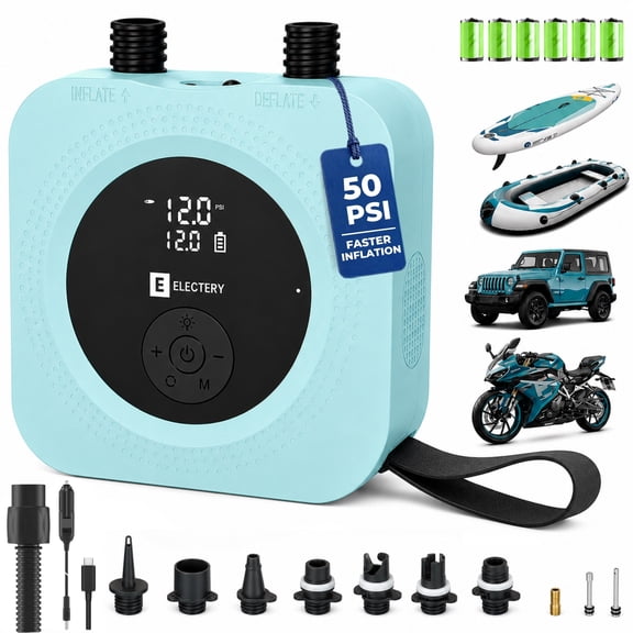 ELECTERY Rechargeable Electric Paddle Board Pump, Portable 50 Psi Sup Air Pump with Digital Display