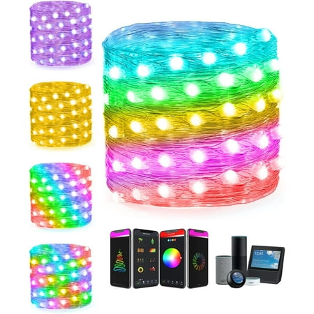 

Fairy Lights Custom Mode - 16Ft Christmas String Lights Bluetooth App Control 20 Preset Modes RGB Color Changing Twinkle Xmas Tree Light Music Sync for Room Bedroom Wedding Party Home Wal