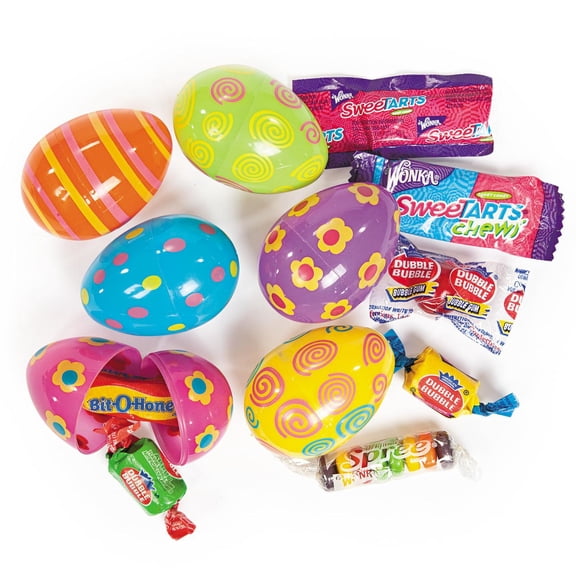Fun Express Candy Filled Easter Eggs, Bulk set of 24 Pre-filled Plastic Eggs, Easter Hunt Party Supplies