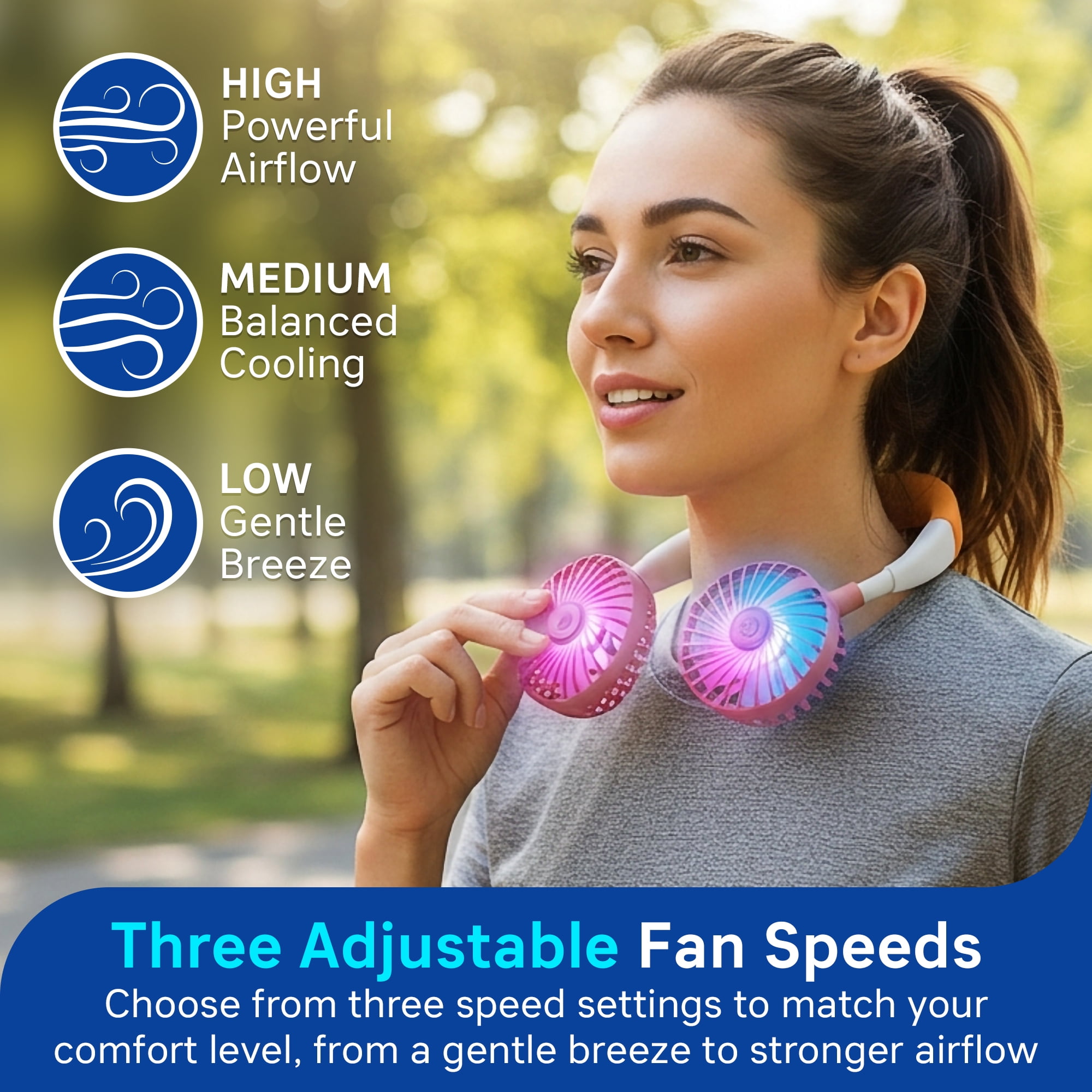 BreezeBuddy Portable Wearable Neck Fan, Hands-Free USB-C Rechargeable, White
