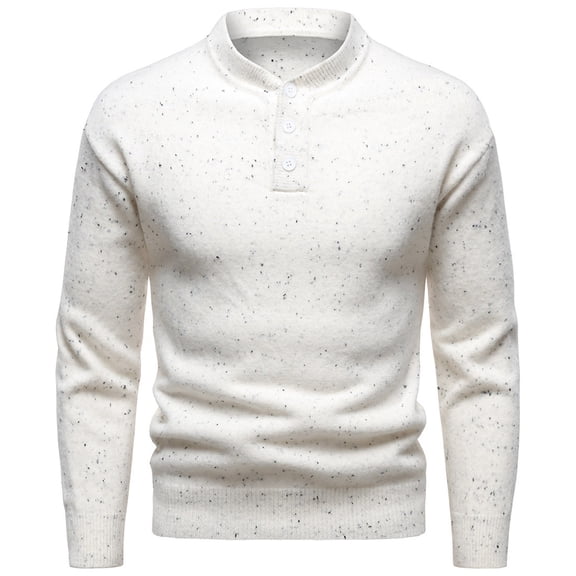 Mens Base Sweaters Buttons Fitted Plain Pullover Long Sleeve Fall Winter Tops Soft Cotton Knitwear Clothes for Men (XL, White)