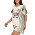 thumbnail image 2 of Kdxio Brown Cat Cartoon Print Pajamas Sets for Women Short-Sleeved Pjs with Lounge Shorts Two Piece Sleepwear S-4XL, 2 of 8