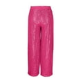thumbnail image 5 of HNMKIU Women's Fashion Solid Color Glitter Sequin Pants High Waist Straight Wide Leg Party Trousers for Evening Celebration 02_Hot Pink,M, 5 of 8