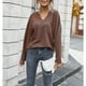 thumbnail image 5 of Blusa de mujer de manga larga de color puro con cuello en V y bolsillo para invierno otoño, 5 of 8