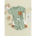 thumbnail image 4 of Elippeo Toddler Boys Summer Outfits 6 12 18 24 Months 3 4 Years Short Sleeve T-Shirt and Contrast Colors Elastic Shorts for 2 Piece Vacation Clothes Set, 4 of 10