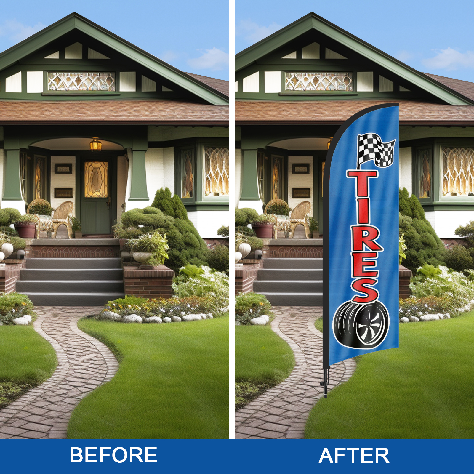 QSUM Tires Feather Flag with Flag Pole Kit and Ground Spike, 8.2FT Tires Windless Flag Banner Sign Business for Outdoor Advertising Sign Decoration Display