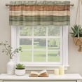 thumbnail image 2 of 2 Pack Farmhouse Sage Green Brown Valances for Windows Bedroom Living Room Window Treatments, Vintage Wooden Striped Rod Pocket Valance Drapes Short Kitchen Curtains Over Sink 42"x12", 2 of 8