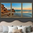 thumbnail image 3 of wall26 - 3 Piece Framed Canvas Wall Art - Sunset at California Beach - Modern Home Art Stretched and Framed Ready to Hang - 16"x24"x3 NATURAL, 3 of 5