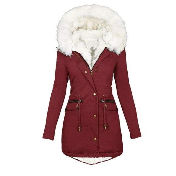 Meichang Parkas Jackets for Women Padded Hoodies Parkas Coats Sherpa Hooded Puffer Jackets Fuzzy Fleece Lined Thicken Long Outerwear with Zipper Drawstring Waist