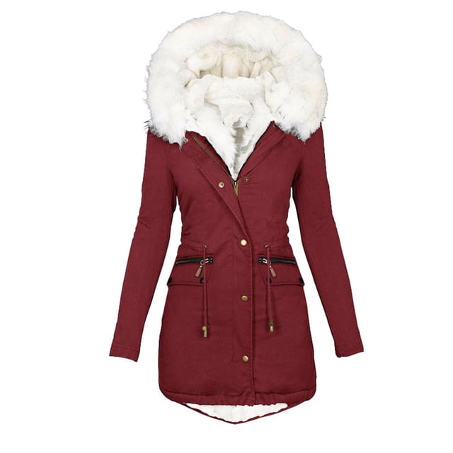 Manteaux Rouges pour Femmes Veste Matelassée pour Femmes Grande Taille Manteaux d'Hiver Chauds Fermeture Éclair Complète Parka Sherpa Épaisse Rembourrée Manteau d'Extérieur avec Capuche Pardessus Imperméable pour Femmes