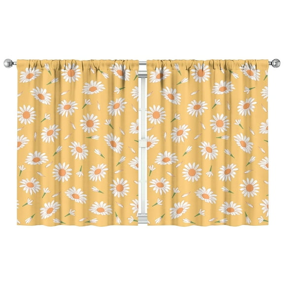 Rustic Daisy and Wildflowers Tier Curtains 2 PCS, Country Daisy Farm Theme Semi-Sheer Kitchen Curtains, 42x54 Inch Rod Pocket Window Treatment