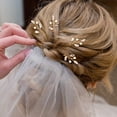 thumbnail image 3 of 6 piezas de perlas de cristal ShuxiuWang horquillas para el pelo con diamantes de imitación dorado, 3 of 5