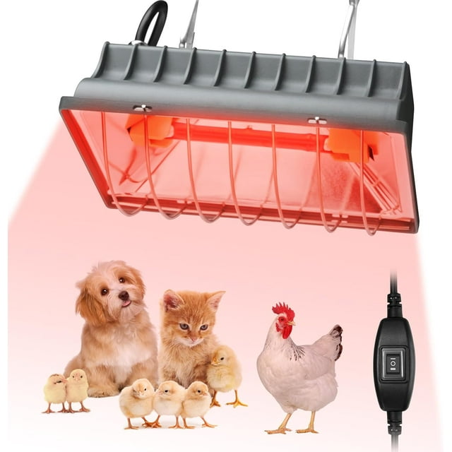 Lámpara de calor para gallinero, perrera, cama para gatos, reptiles e incubadoras: lámpara de calor ajustable de 250 W con 2 configuraciones de calor para aves de corral, ganado y mascotas