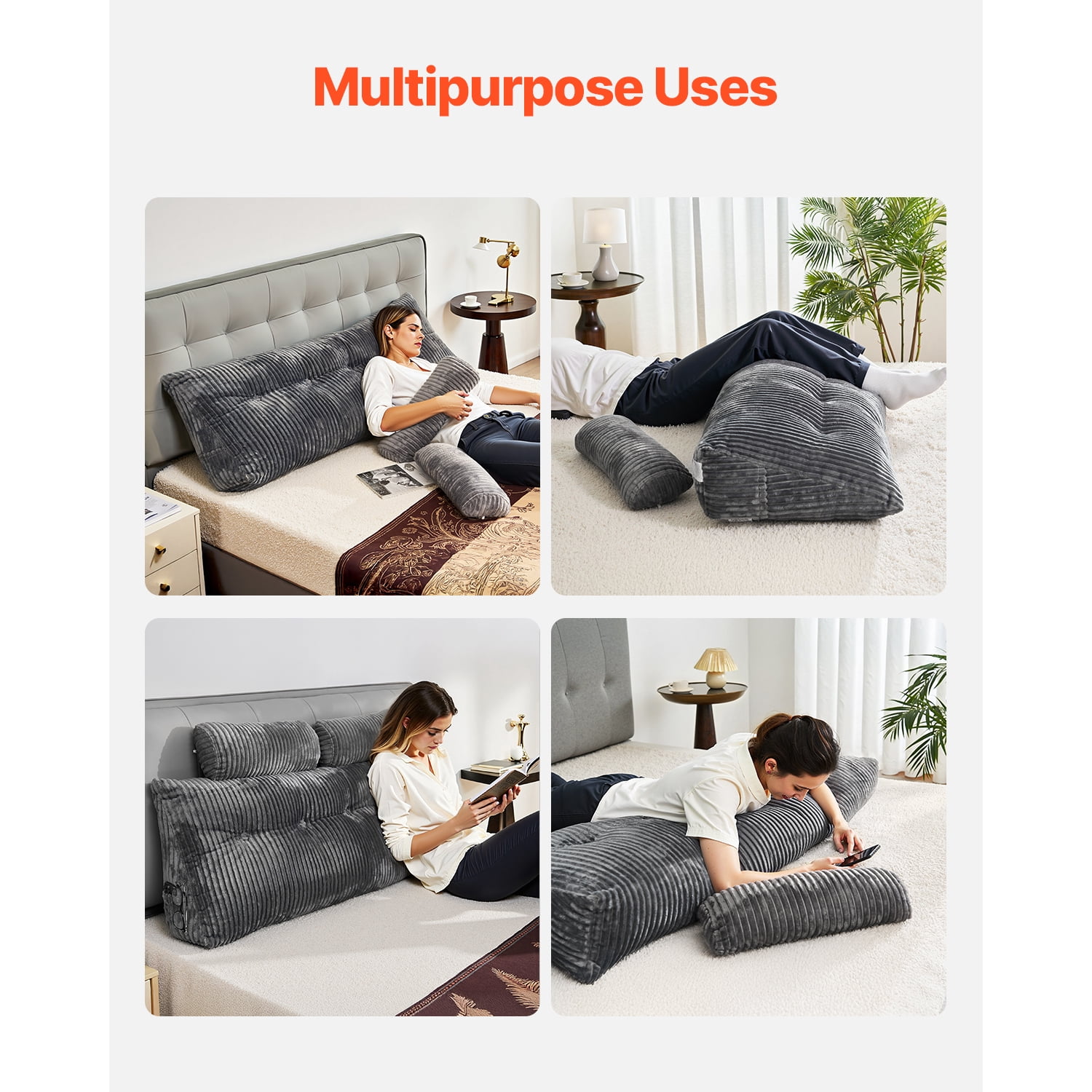 SDJPOI Headboard Pillow Queen,Large Triangular Wedge Pillow with 2 Pockets & Removable Cover for Reading and Resting