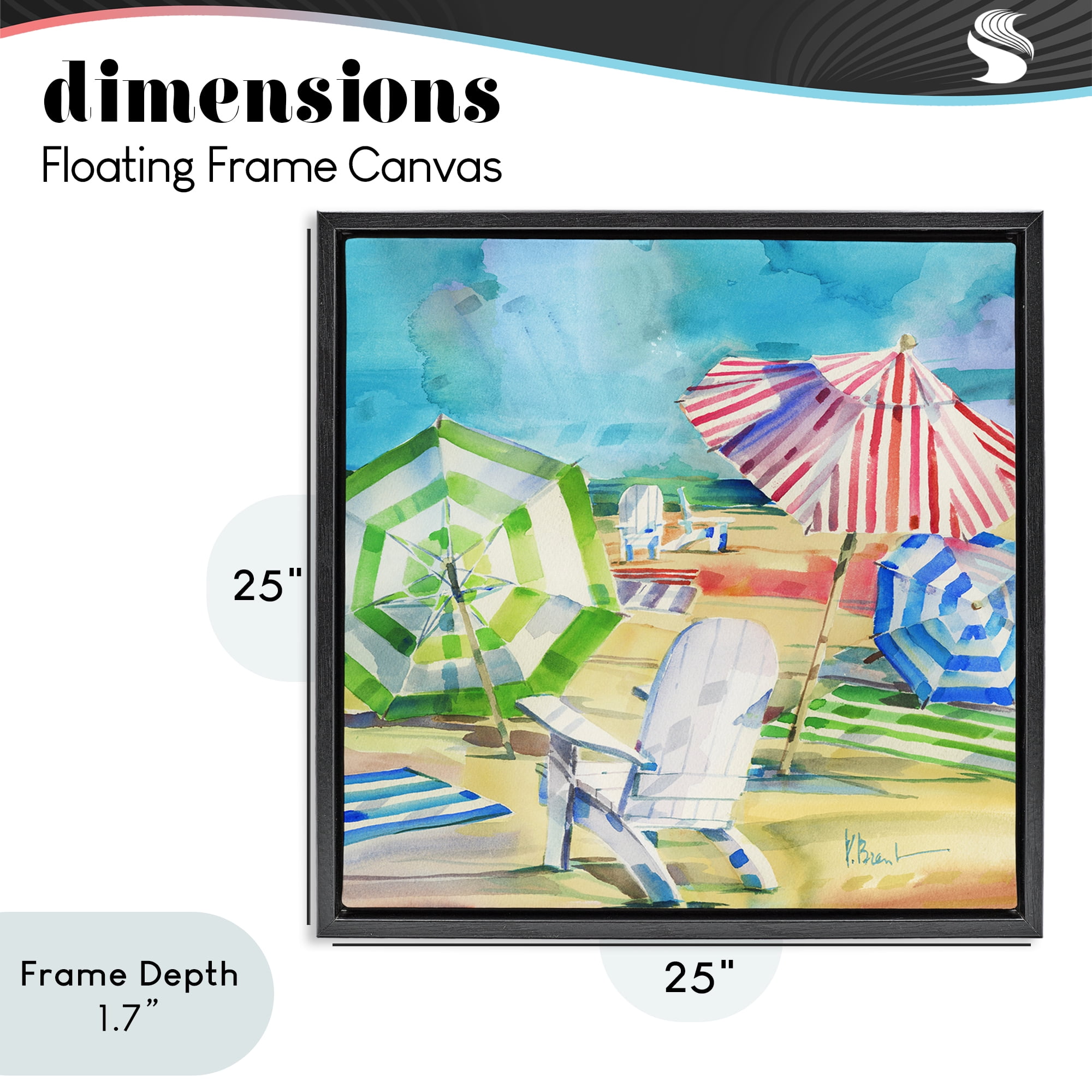 Stupell Industries Ventura Beach Umbrellas Black Framed Floater Canvas Wall Art, design by Paul Brent