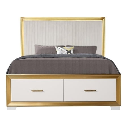 Obsession Contemporary Style Queen Tufted Bed Made with Wood in Gold Finish