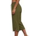 thumbnail image 6 of Floleo Women's solid cropped pants with elastic drawstring waist side pockets and side slits for summer casual daily wear relaxed fit capri trousers, 6 of 7