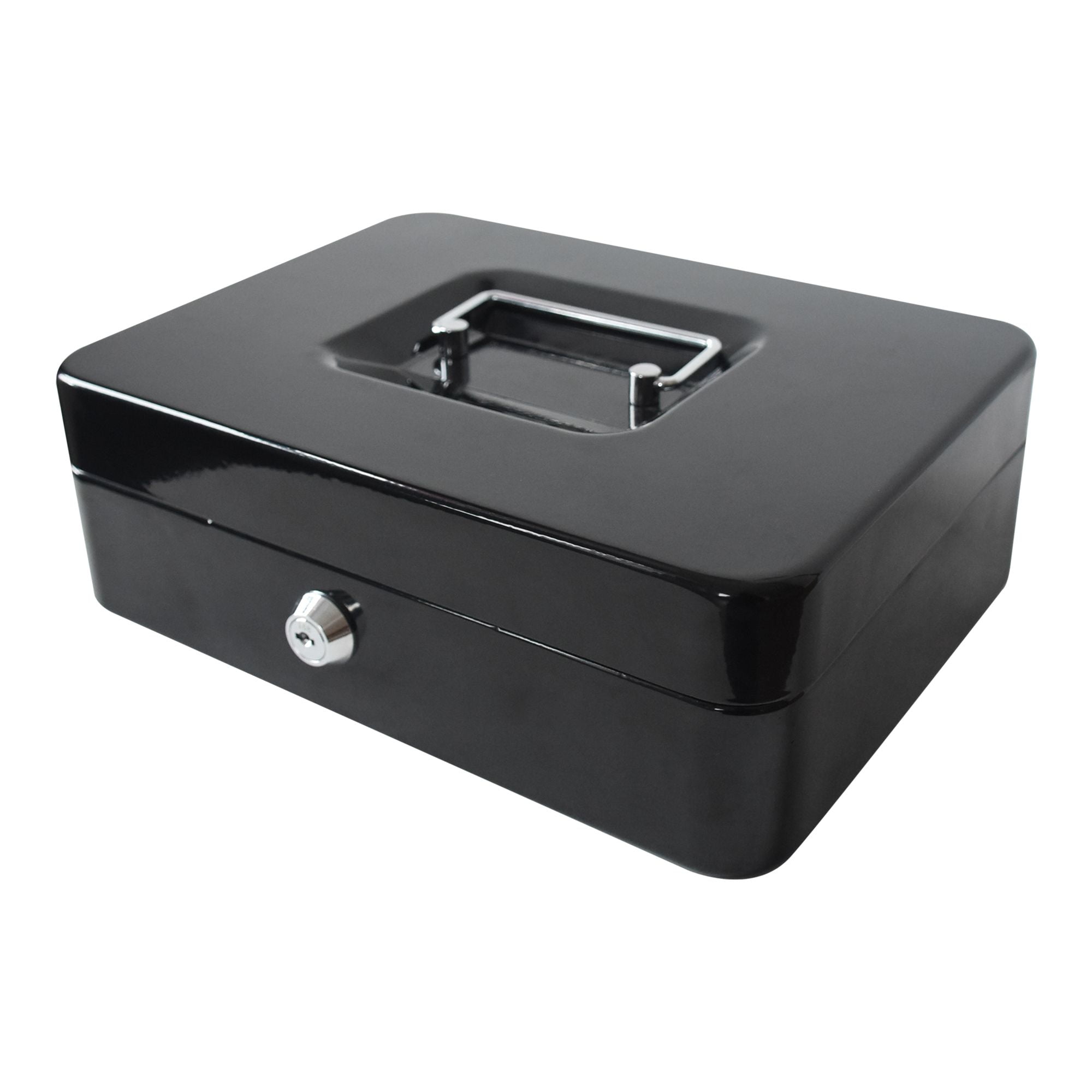 Pen + Gear 10 Inch Metal Cash Box with Cash Tray and Key Lock, Black, YFC-25