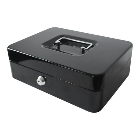 Pen + Gear 10 inch Metal Cash Box with Money Tray and Key Lock Black YFC-25