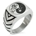 thumbnail image 1 of Stainless Steel Bonsai Tree Yin Yang Chevron Pattern Biker Style Polished Ring, 1 of 1