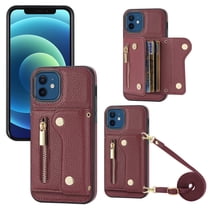 Wallet Case for iPhone 11, Classic Lychee Texture PU Leather Purse Case with Accordion Card Slots, Protective Crossbody Flip Cover with Zipper Shoulder Strap Lanyard for iPhone 11, Winered
