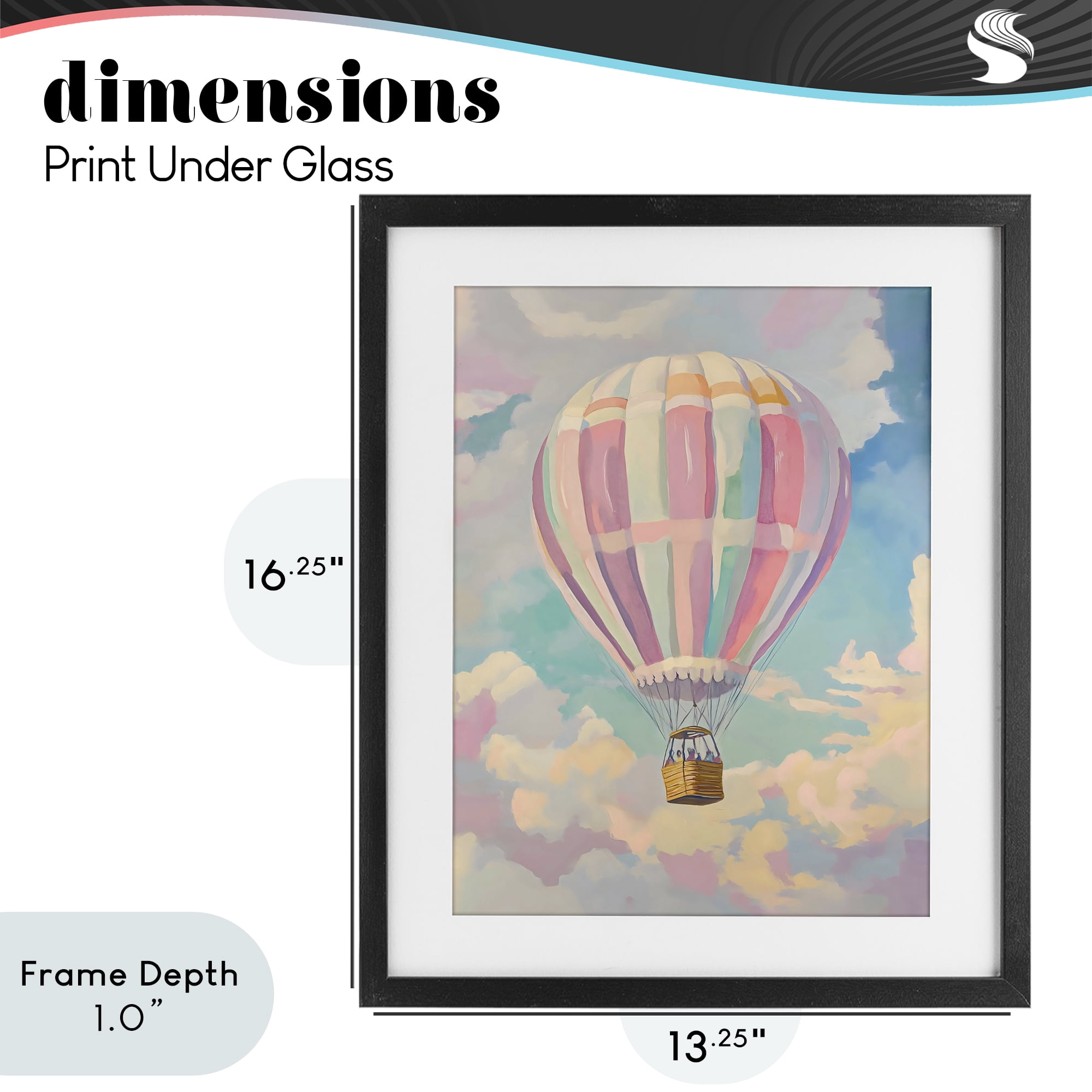 Stupell Industries Pastel Hot Air Balloon Black Framed Print Under Glass, design by The Prints Vibe