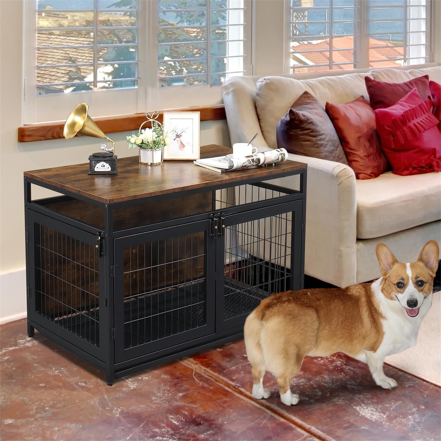 Pefilos 37.4" Furniture Dog Cage, Dog Crate for Small/Medium Dogs