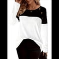 thumbnail image 2 of Camisetas de Punto Gofre para Mujer, Camisetas de Larga con Bloques de Color y Detalle de Botones, Túnicas y Negro XL, 2 of 7