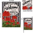 thumbnail image 2 of Home Decorative Welcome to Our Porch Geranium Spring Summer Garden Flag, Red Flower Black White Buffalo Plaid Check House Yard Outside Decoration Fall Autumn Farmhouse Outdoor Small Decor 12.5x18, 2 of 6
