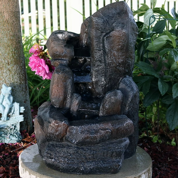 Sunnydaze Rock Falls Outdoor Solar Water Fountain With Battery Backup And Led Lights Outside Patio Garden Feature Rechargeable 22 Inch Com Sunnydaze Rock Falls Outdoor Solar, Battery Operated Fountains Outdoor