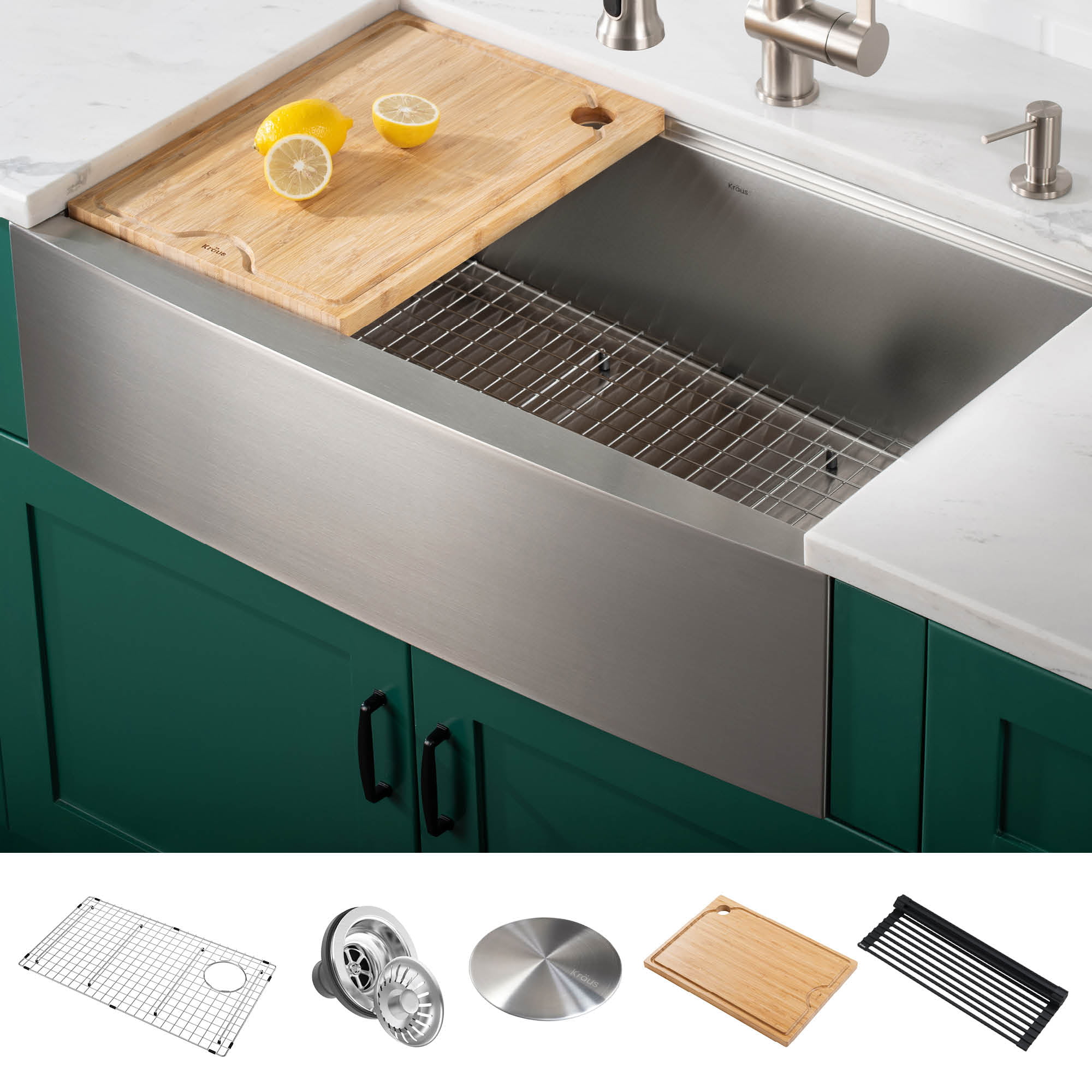 KRAUS Kore™ Workstation 36-inch 16 Gauge Stainless Steel Single Bowl 36 Inch Stainless Steel Kitchen Sink
