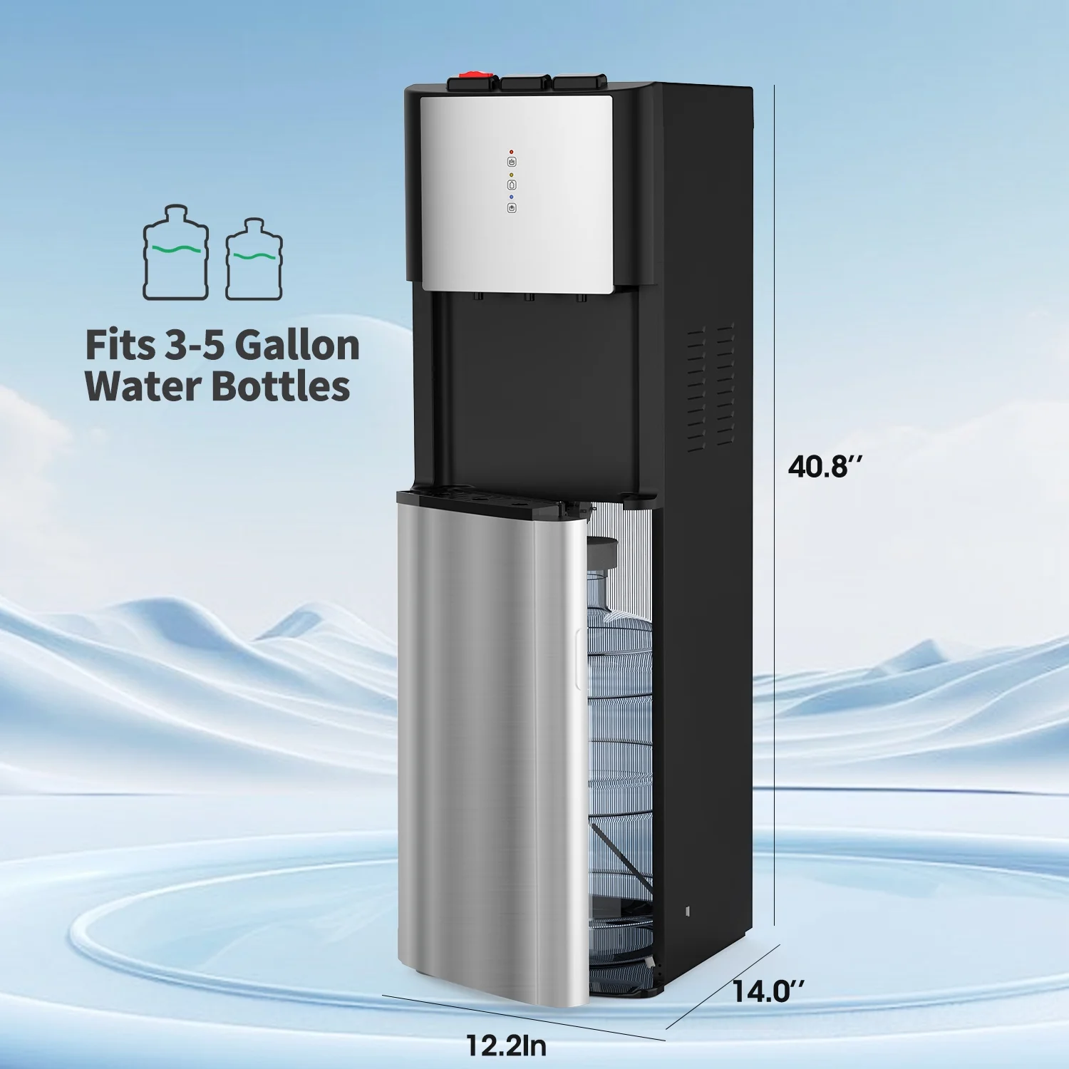 IKT Bottom Load Water Dispenser for 3-5 Gallon Bottle UV Self Cleaning Hot Cold and Room with Child Safety Lock,