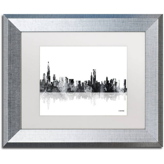 Trademark Fine Art "Chicago Illinois Skyline BG-1" Canvas Art by Marlene Watson, White Matte, Silver Frame