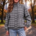 thumbnail image 6 of Xdegoge Bomber Jackets for Women Fall Plaid Stand Collar Long Sleeve Zip Up Outerwear Fall Winter Lightweight Casual Vintage Streetwear Coats Gray XXL, 6 of 8