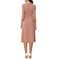 thumbnail image 3 of Vestido de trabajo para mujeres Inspire Chic, corte A, mangas 3/4, vestido midi elegante, color rosa y bronce, talla S, 3 of 6