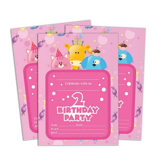 Darling Souvenir Pink Birthday Invitation Card 28 Pcs Fill or Write In Blank Invites Printable Party Supplies 5 x 7 Inches