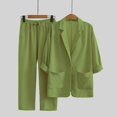 thumbnail image 4 of HAYIMI Womens Fall Outfits Sets 2 Pieces Relaxed Fit Long Sleeve Single Button Linen Blazer Matching Pleated Wide Leg Solid Color Pants Casual Wear Classic Clothing Sets, 4 of 5