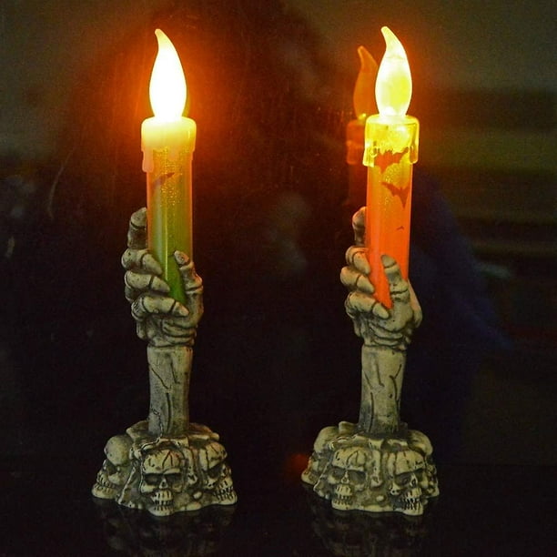 2 uds lámpara de velas Led de mano fantasma para decoración de Halloween con luces de velas sin llama eléctricas de terror para fiesta temática decoración del hogar decoración de Halloween JAMW Sencillez