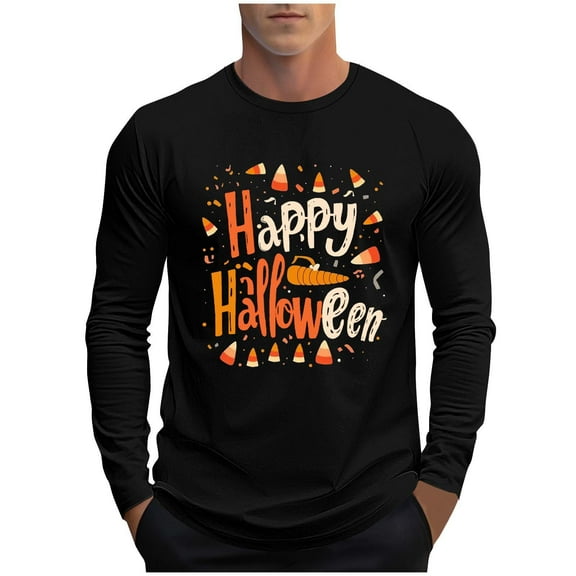 Kukoosong Men's Halloween T-Shirts Casual Crew Neck Long Sleeve Tops Athletic Wear Graphic Blouse Top