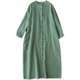 thumbnail image 2 of SMihono Fashion Women's Casual Cotton Linen Button Down Shirt Dress Crewneck Solid Color Loose Half Sleeve Midi Dresses for Women Green XL, 2 of 9