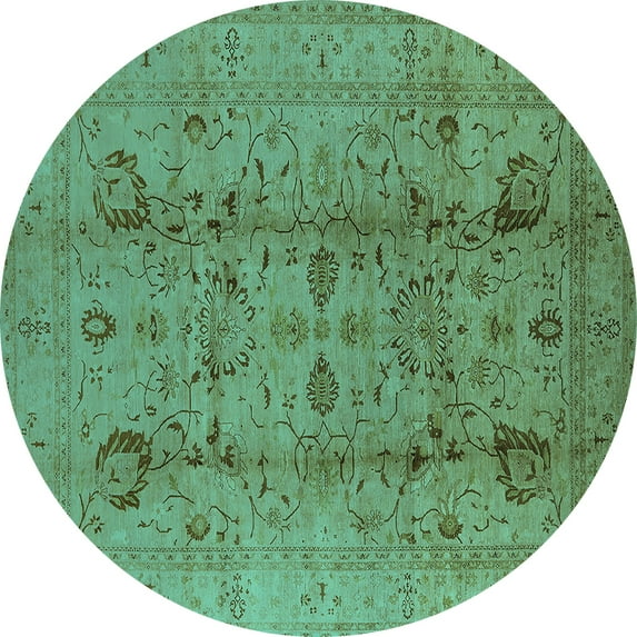 Ahgly Company Indoor Round Oriental Turquoise Blue Industrial Area Rugs, 3' Round