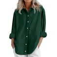 thumbnail image 2 of Yubnlvae 2025 Women's Long Sleeve Linen Shirt Loose Fit Casual Blouse | Minimalist Office & Fall Layering Piece, Green, 3Xl, 2 of 6