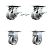 4 Inch V Groove Semi Steel Caster Set 2 Brakes/Swivel Locks and 2 Rigid SCC