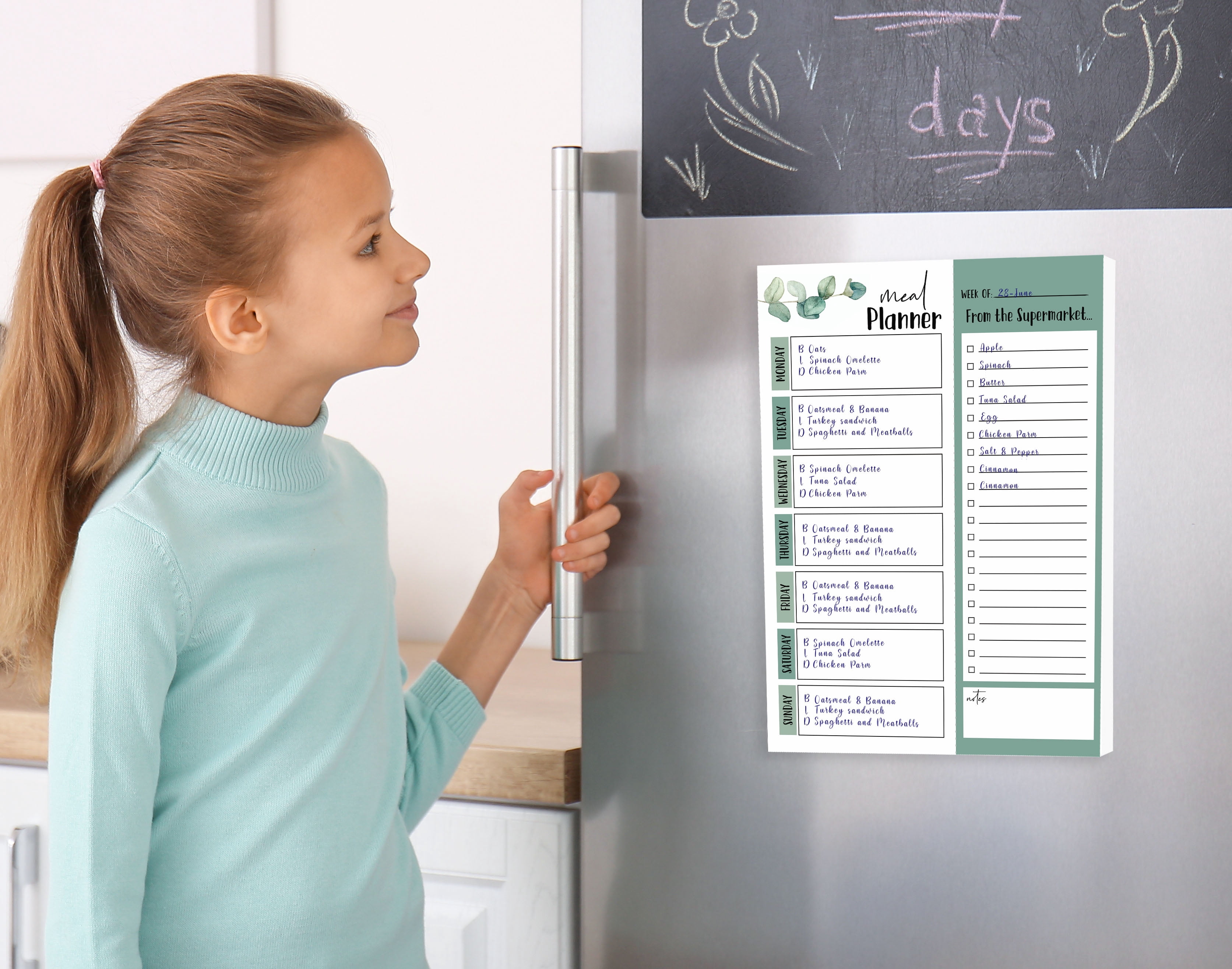 Inkdotpot Weekly Meal Planner Notepad 7"x10 , "Meal Planner" Magnetic Meal Planning Pad with Tear Off Grocery Shopping List for Fridge- Kitchen & Home - 54 Sheets -WF