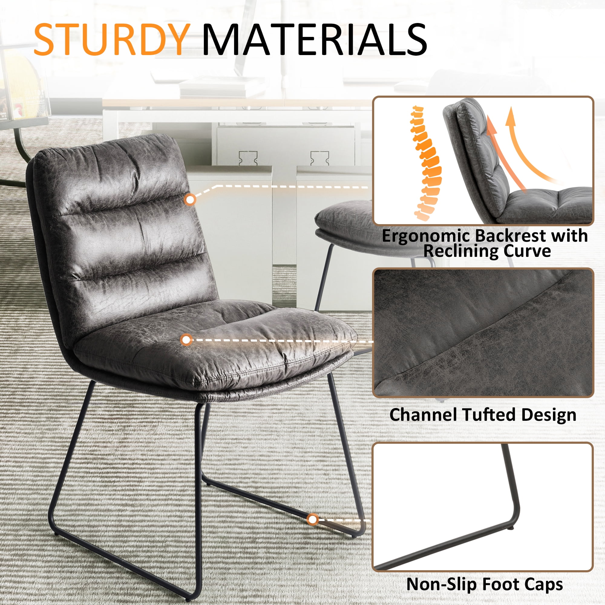 Homy Casa 2 Pack Dining Chairs with Channel Tufted Cushion and Anti Rust Sled Legs for Dining Area