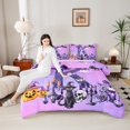 thumbnail image 3 of Homewish Cute Witch Cat Monogram K Full Size Comforter Sets,Spooky Halloween Pumpkin Lantern Bedding Comforter Set,Halloween Reversible,3pcs,1 Comforter and 2 Pillowcases, 3 of 7